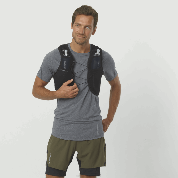 Black 0600F325 Men's Running Vest with flasks included - Active Skin 8 Salomon