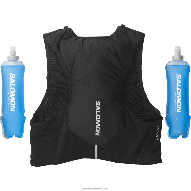 Black/Ebony 0600F317 Men's Running Vest with flasks included - Adv Skin 5 Salomon