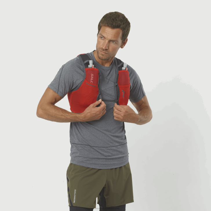 Fiery Red/Ebony 0600F331 Men's Running Vest with flasks included - Active Skin 4 Salomon