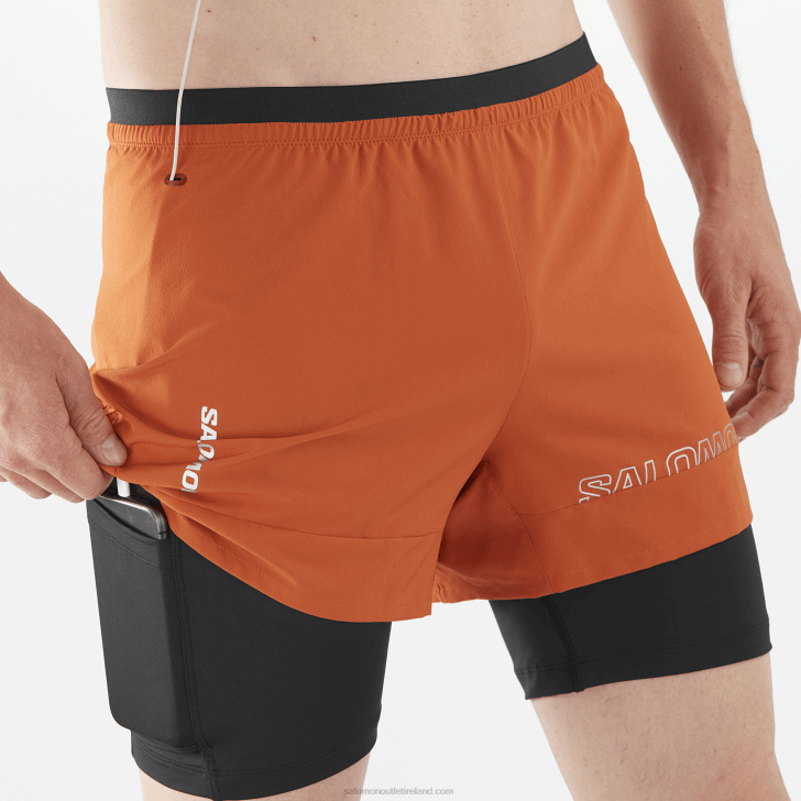 Burnt Ochre/Deep Black 0600F279 Men's Shorts - Cross 2In1 Salomon