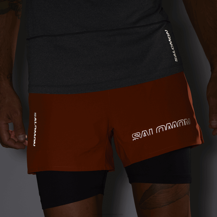 Burnt Ochre/Deep Black 0600F279 Men's Shorts - Cross 2In1 Salomon