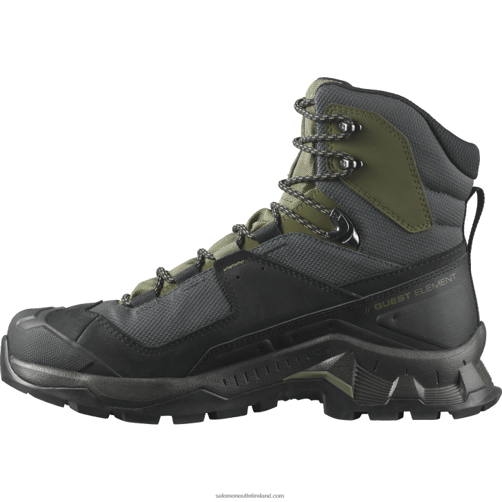 Black/Deep Lichen Green/Olive Night 0600F51 Men's Leather Hiking Boots - Quest Element Gore-Tex Salomon