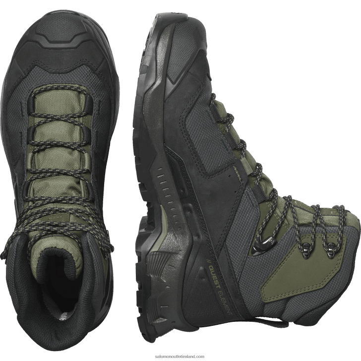 Black/Deep Lichen Green/Olive Night 0600F51 Men's Leather Hiking Boots - Quest Element Gore-Tex Salomon