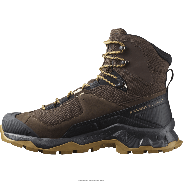 Delicioso/Black/Dull Gold 0600F49 Men's Leather Hiking Boots - Quest Element Gore-Tex Salomon