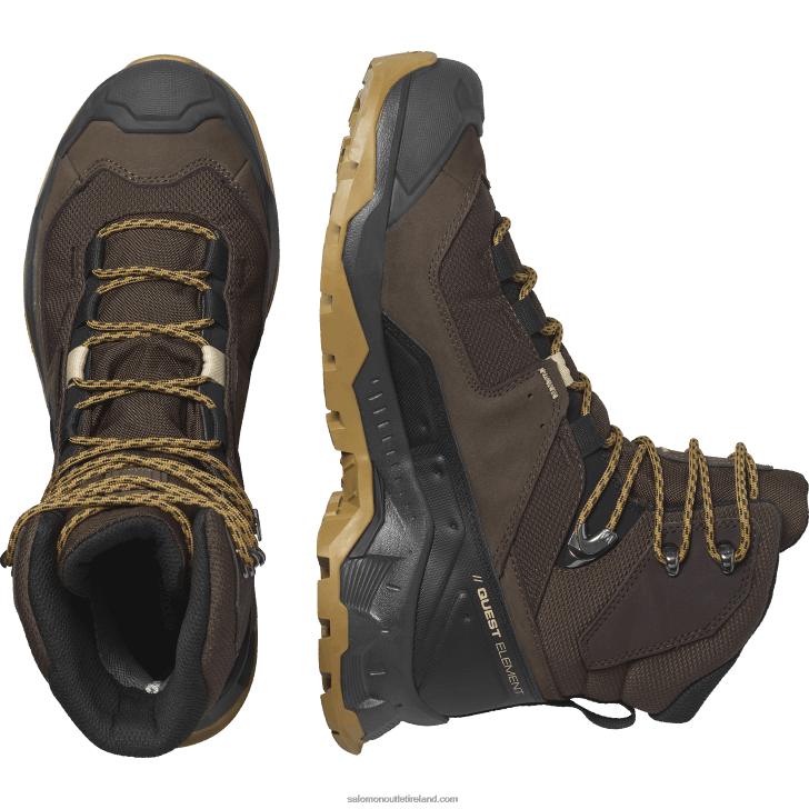 Delicioso/Black/Dull Gold 0600F49 Men's Leather Hiking Boots - Quest Element Gore-Tex Salomon