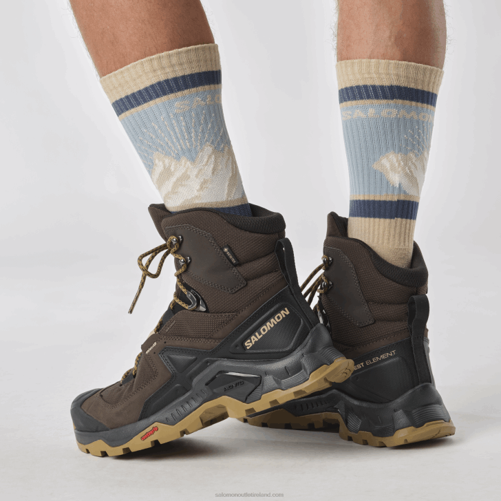 Delicioso/Black/Dull Gold 0600F49 Men's Leather Hiking Boots - Quest Element Gore-Tex Salomon