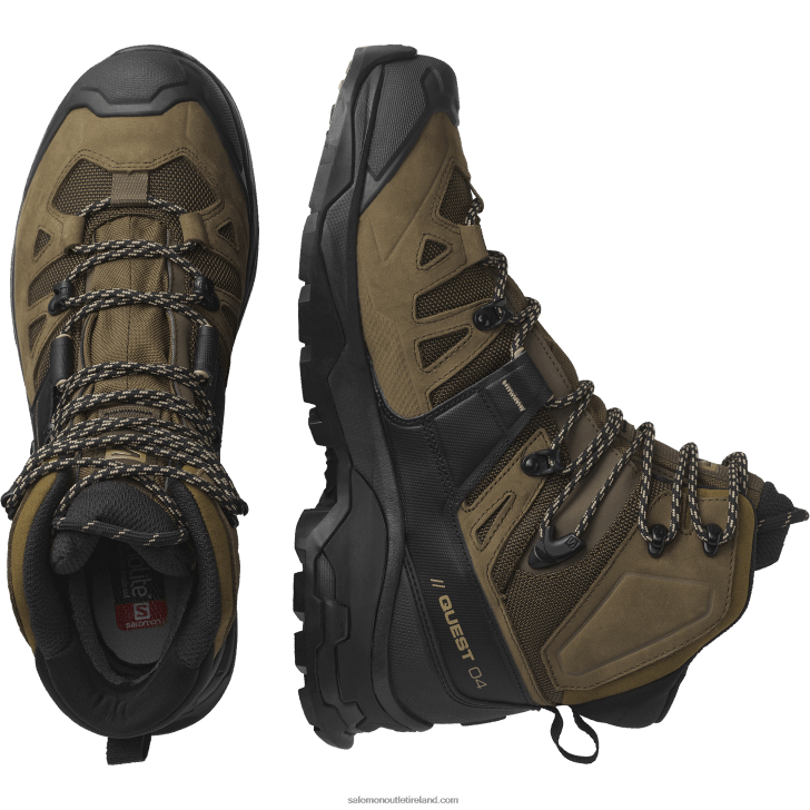 Desert Palm/Black/Kelp 0600F6 Men's Leather Hiking Boots - Quest 4 Gore-Tex Salomon