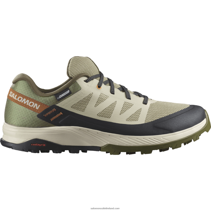 Moss Gray/Olive Night/Sugar Almond 0600F54 Men's Hiking Shoes - Outrise Clima Waterproof Salomon