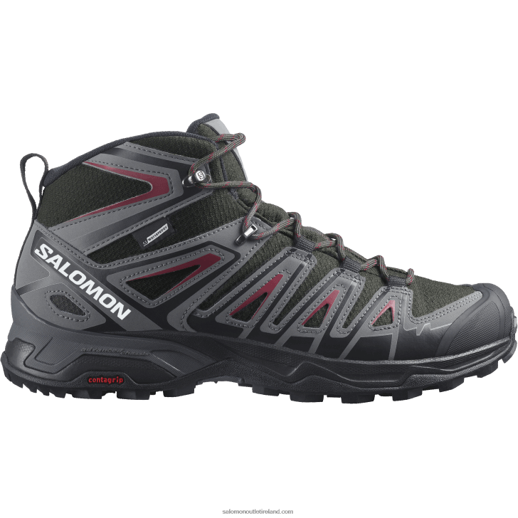 Peat/Quiet Shade/Biking Red 0600F39 Men's Hiking Boots - X Ultra Pioneer Mid Clima Waterproof Salomon
