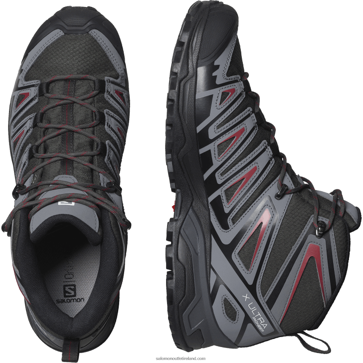 Peat/Quiet Shade/Biking Red 0600F39 Men's Hiking Boots - X Ultra Pioneer Mid Clima Waterproof Salomon