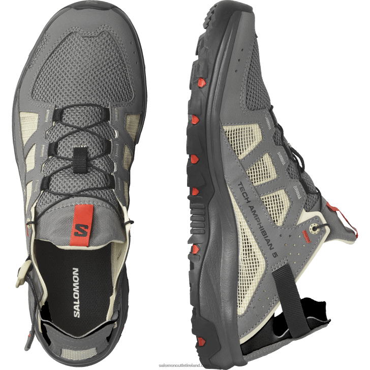 Pewter/Moth/Fiery Red 0600F3 Men's Water Shoes - Techamphibian 5 Salomon