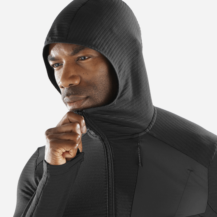 Deep Black 0600F546 Men's Midlayer Jacket with hood - Essential Lightwarm Hooded Salomon