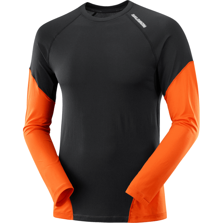 Deep Black/Scarlet Ibis/Nocturne 0600F540 Men's Long Sleeve T-Shirt - Cross Run Salomon
