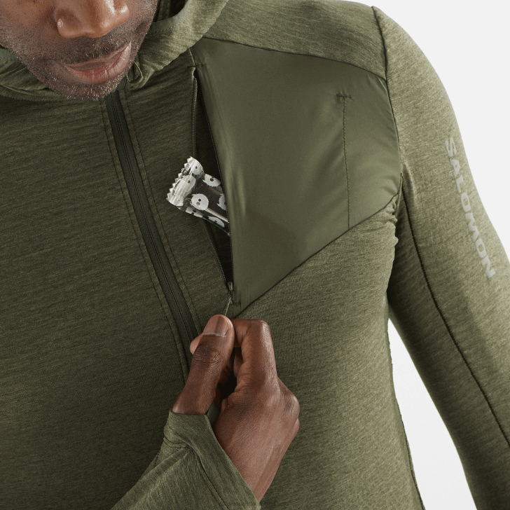 Grape Leaf/Forest Night 0600F544 Men's Midlayer Jacket with hood - Essential Lightwarm Hooded Salomon