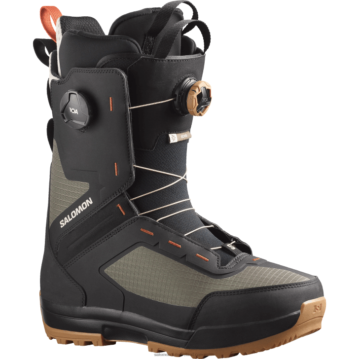 Army Green-X/Black/Rainy Day 0600F592 Men's Snowboard Boots - Echo Dual Boa Wide Salomon