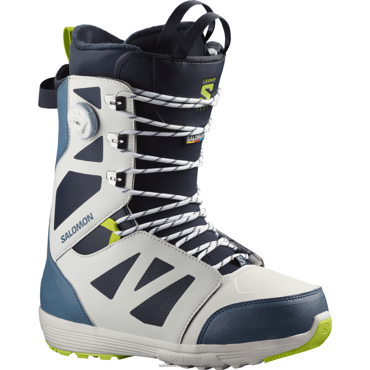 Nimbus Cloud/China Blue/Acid Lime 0600F591 Men's Snowboard Boots - Launch Lace Sj Boa Team Salomon