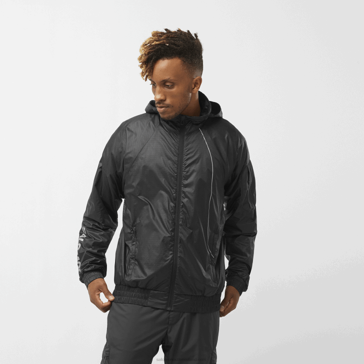 Deep Black 0600F1086 Men's Wind Jacket Hoodie - Equipe Salomon