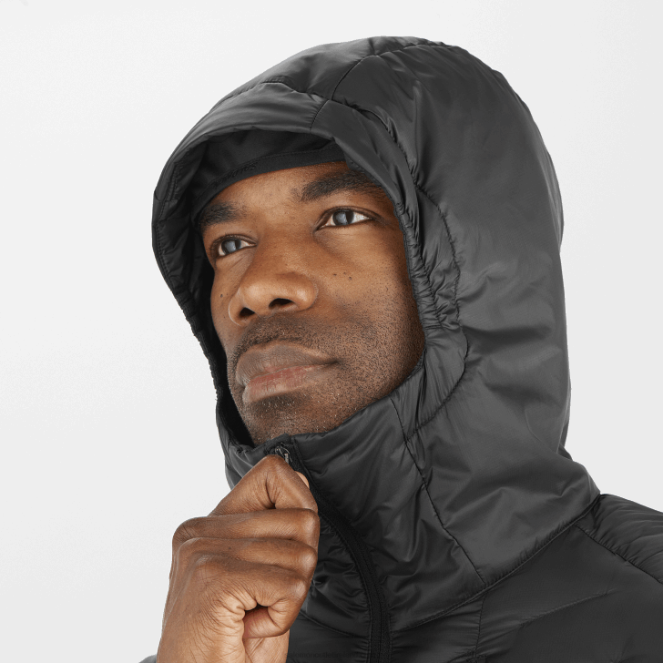Deep Black 0600F1087 Men's Insulated Hooded Jacket - Outline Primaloft Salomon