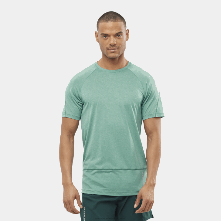 Pacific/Heather 0600F241 Men's Short Sleeve T-Shirt - Cross Run Salomon