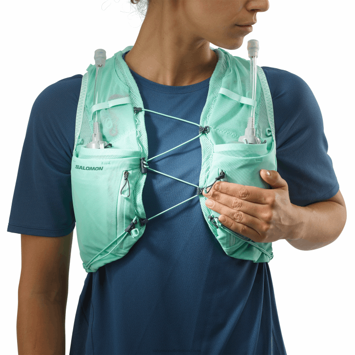 Beach Glass/Ebony/Pool Blue 0600F965 Women's Running Vest with flasks included - Adv Skin 12 Salomon