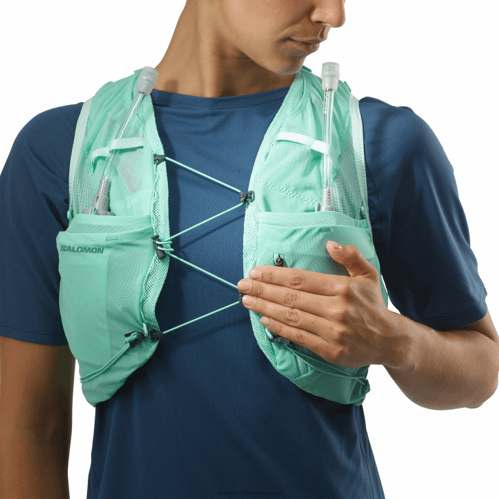 Beach Glass/Ebony/Pool Blue 0600F970 Women's Running Vest with flasks included - Adv Skin 5 Salomon