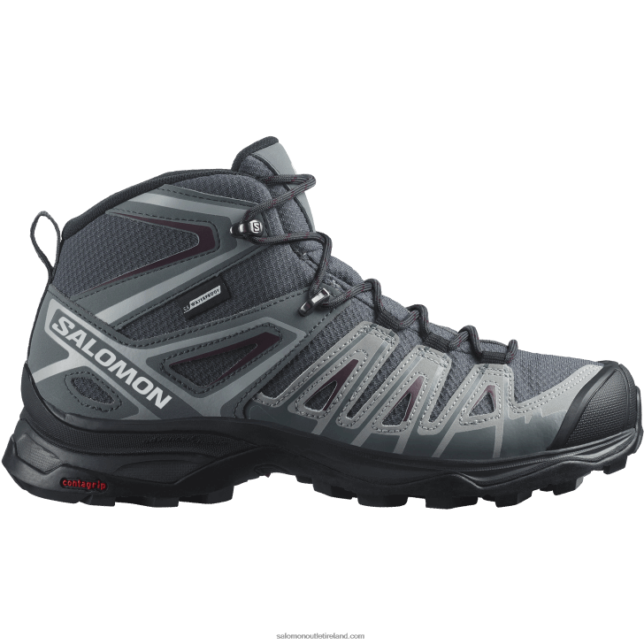 Ebony/Stormy Weather/Wine Tasting 0600F1277 Women's Hiking Boots - X Ultra Pioneer Mid Clima Waterproof Salomon
