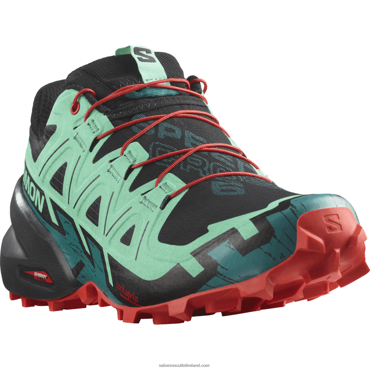 Black/Biscay Green/Fiery Red 0600F1503 Women's Trail Running Shoes - Speedcross 6 Salomon