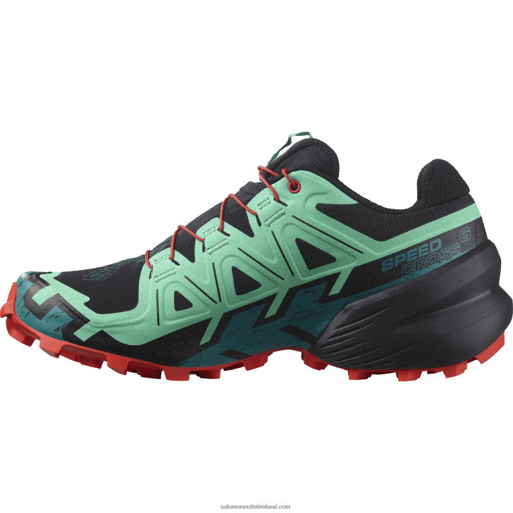Black/Biscay Green/Fiery Red 0600F1503 Women's Trail Running Shoes - Speedcross 6 Salomon