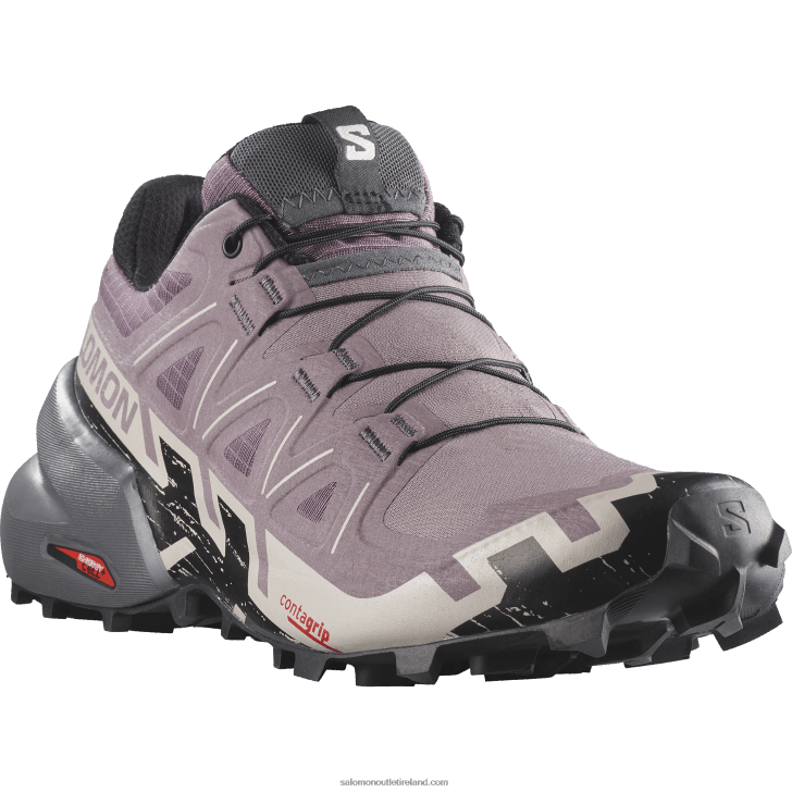 Moonscape/Black/Ashes Of Roses 0600F1504 Women's Trail Running Shoes - Speedcross 6 Salomon
