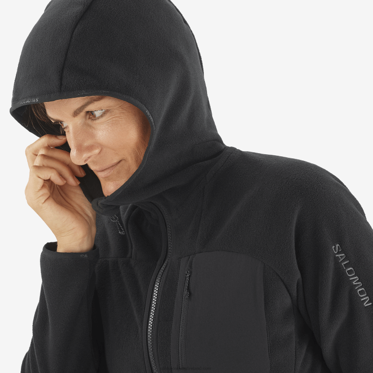 Deep Black 0600F861 Women's Midlayer Jacket Hoodie - Outline Polartec Salomon