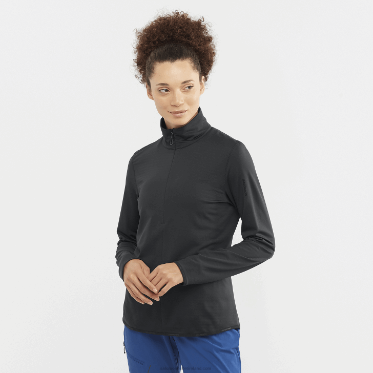 Deep Black 0600F870 Women's Half Zip Midlayer Jacket - Essential Lightwarm Salomon