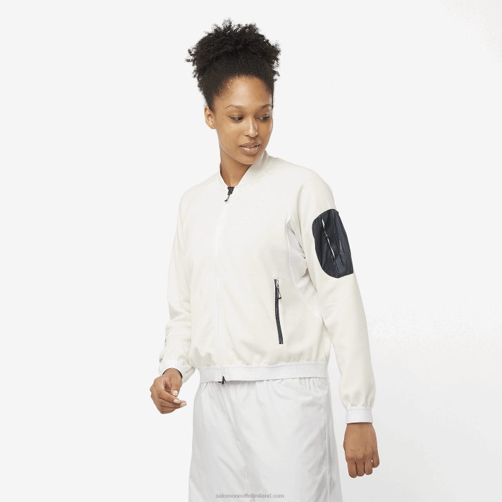 White/Deep Black 0600F859 Women's Full Zip Midlayer Jacket - Equipe Salomon