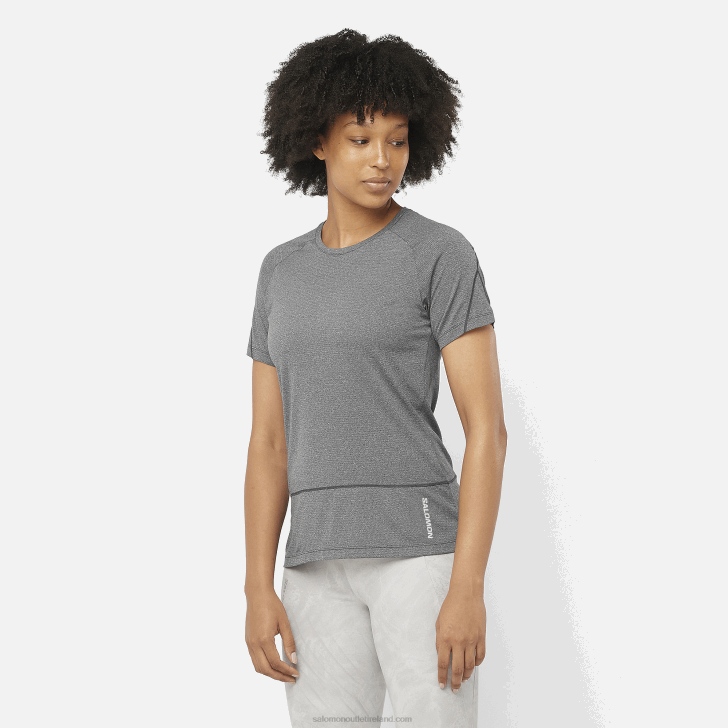 Deep Black/Heather 0600F879 Women's Short Sleeve T-Shirt - Cross Run Salomon