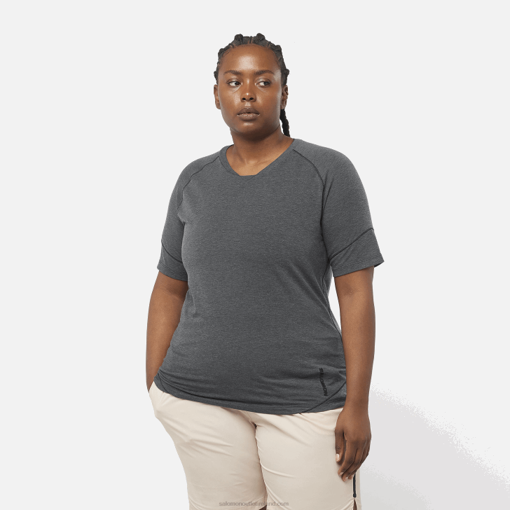 Deep Black/Heather 0600F913 Women's Short Sleeve T-Shirt - Runlife Salomon