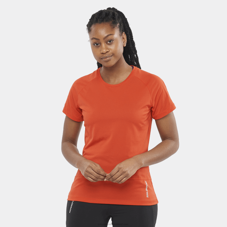 Fiery Red 0600F887 Women's Short Sleeve T-Shirt - Cross Run Salomon