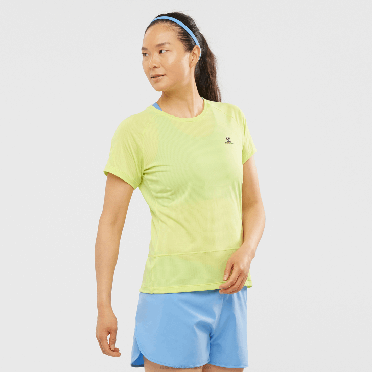 Sunny Lime/Heather 0600F885 Women's Short Sleeve T-Shirt - Cross Run Salomon